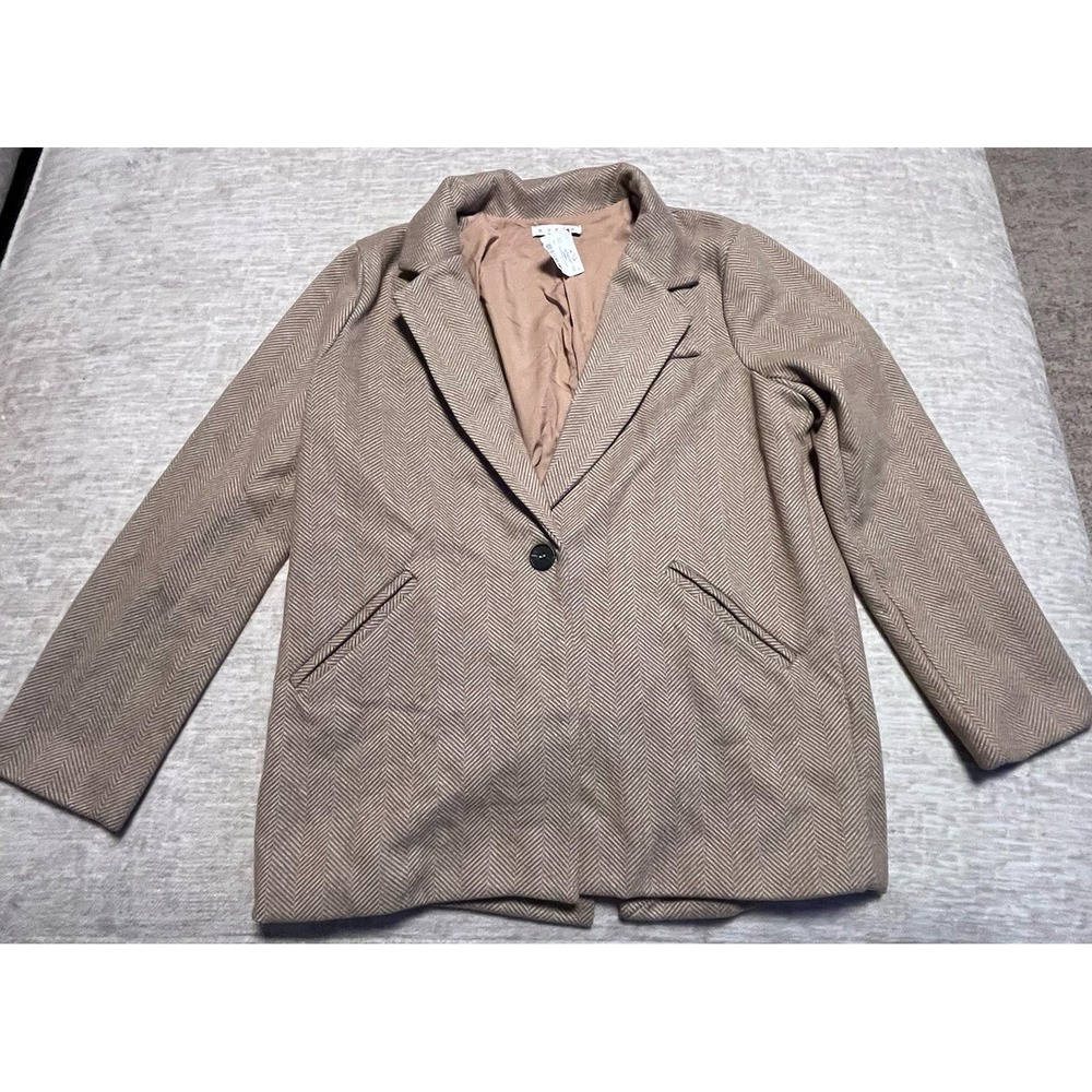 HYFVE Camel Herringbone Blazer Women's Size Large – Single Button Classic Style